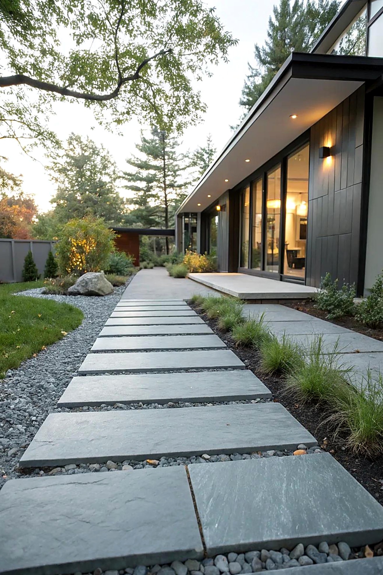 Bluestone slab path along a modern home