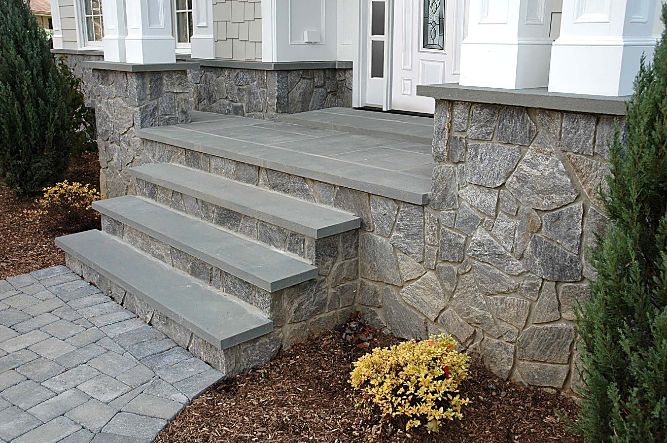 Bluestone steps with natural stone veneer